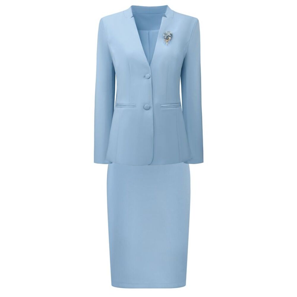 Women Business Work Suit Set 2 Piece Outfit Blazers Skirt Grey Blue